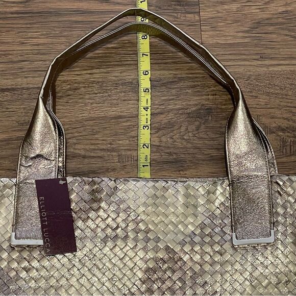 NWT  Elliott Lucca INTRECCIO Woven Metallic Shoulder Bag Tote Pewter Gold Silver - Picture 8 of 14
